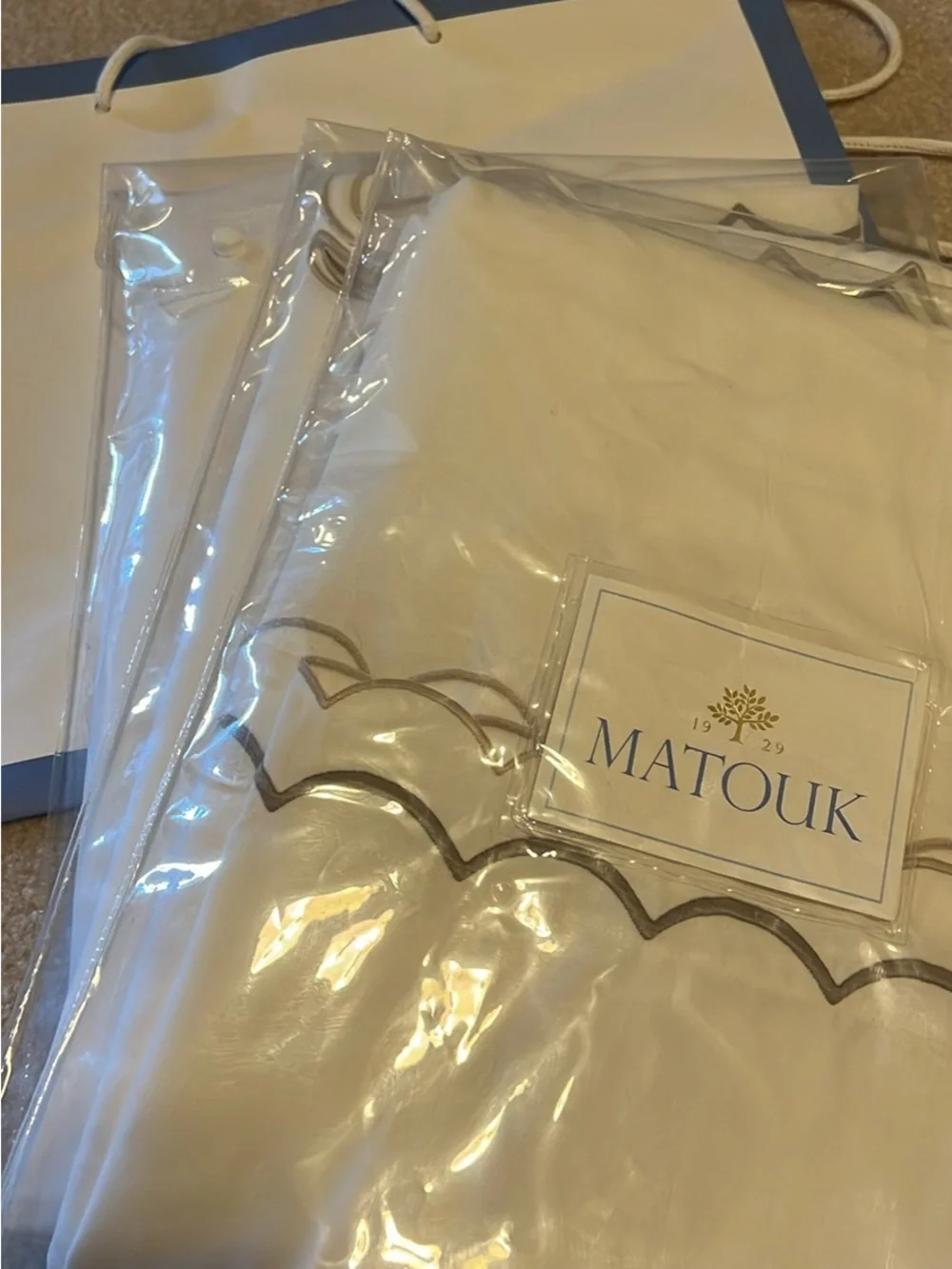 Matouk White and Taupe Scalloped Embroidered Pillow Sham
